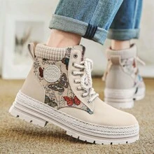 男士蝴蝶图案休闲高帮运动鞋，时尚日常穿着 - 米色 - 查看 4