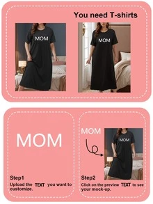 Customized Text Women Plus Size Long Dress, Your Personalized Text/Name/Christmas/Valentine's Day Blessing Design On The Front Of The Dress, Birthday/Anniversary/Party Commemorative/Birthday Gift Customized Text - Black - View 4