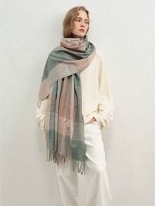 1 件时尚休闲时尚格子围巾，适合秋冬季 - 綠色 - 查看 5