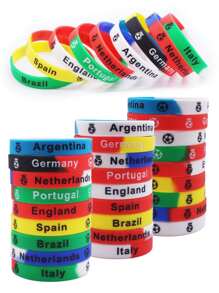 4pcs/Set Silicone Wrist Bands With Various National Flag Colors And Football Decor - National Flag Color Silicone Bracelet - View 1