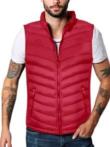 Abrigo acolchado con cremallera sin manga MILAN-Chaleco Puffer Acolchado para Hombre Sin Gorro - Cuello Alto y Cierres Frontales Estilo Urbano - Rojo - Ver 1