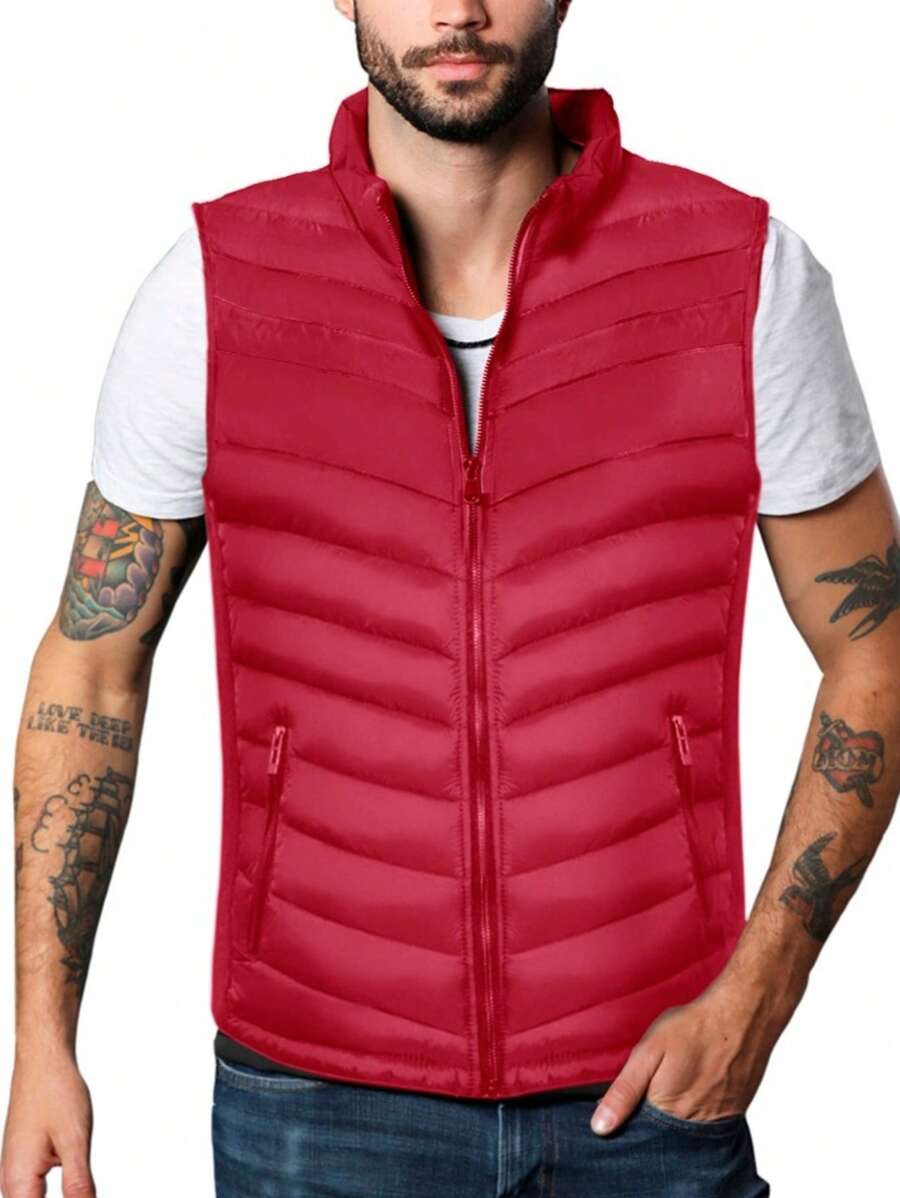 Abrigo acolchado con cremallera sin manga MILAN-Chaleco Puffer Acolchado para Hombre Sin Gorro - Cuello Alto y Cierres Frontales Estilo Urbano - Rojo - Ver 1