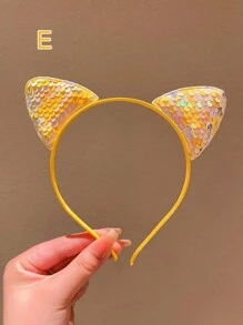1/2/3/4/5/6pcs Girls Colorful Cat Ear Sequin Hair Hoop - Multicolor - View 25
