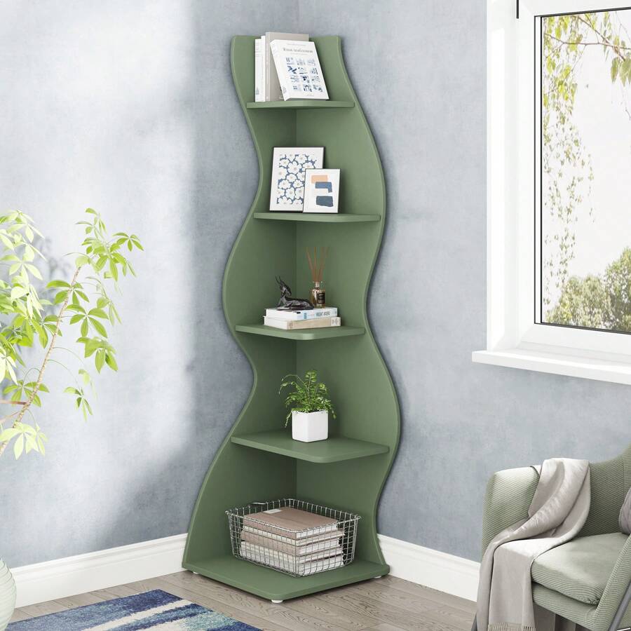 Tribesigns Corner Shelf, Rustic 5Tier Wall Corner Bookshelf, Stylish