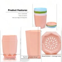 Four Medium-Sized Octagonal Flower Pots, High-Quality And Lightweight Flower Pots, With Subtle Patterns On The Outer Wall Of The Pots To Showcase Their Quality. Made Of High-Quality PP Material, It Greatly Reduces Weight While Ensuring The Original Strength, Making It Easier To Move After Planting Plants. PP Material Plastic Flower Pots Are Safer And Healthier, Caring For The Healthy Growth Of Plants. Choose From Four Different Colored Flower Pots According To Your Needs - 西瓜粉 - 查看 7