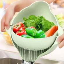 双层塑料滤网篮、厨房蔬菜清洗机、淘米漏勺、水果碗