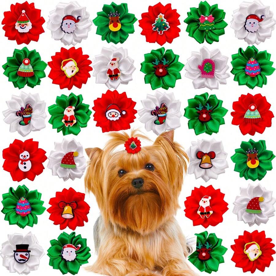 10/20pcs Random Color Classic Fashion Christmas Pet Head Flower