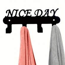 Festive Metal Key Hook With 'NICE DAY' Design - Wall Mountable, Powder Coated, Rust Resistant - Black - View 3