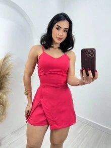 LISBON WOMEN'S SET, LINEN COTTON. CROPPED + SHORTS - NEW, SPRING SUMMER. - Màu Hồng Tươi - Xem 1