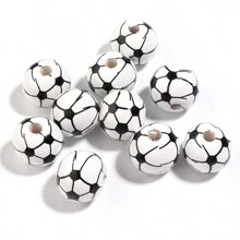 10 件/包木制运动系列珠子，个性化运动风格棒球篮球排球美式足球网球足球手工 DIY 手链项链手机钥匙扣装饰，礼品和工艺品 - 彩色 - 查看 11