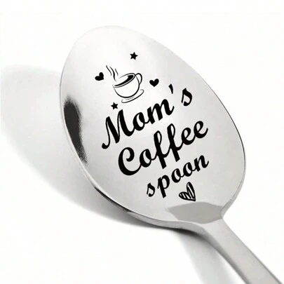 1 pieza Cuchara grabada "Mom's Coffee", regalo para amante del café mamá, regalo en acero inoxidable para el Día de la Madre, cumpleaños de hijos e hijas, útiles escolares, regalo de Navidad
