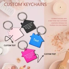 1pc Customized Geometric Simple Casual Iron Stainless Steel 4-Color Key Chain, Housewarming Gift For Friends And Family Moving To New Home - Multicolor - View 1
