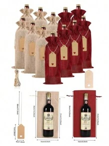 Set de 6/12 bolsas con cordón para botellas de vino, bolsas y etiquetas reutilizables para regalo, para decoración de fiesta de cumpleaños, boda, Navidad, Año Nuevo y suministros para fiestas
