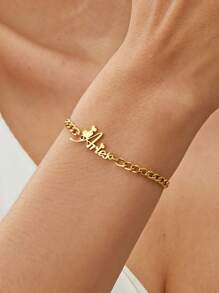Pulseira Personalizada com Nome Personalizado, Encantos de Aço Inoxidável, Corrente Grossa Gravada com Múltiplas Fontes de Nomes, Pulseira de Corrente NK, Presente para Mulheres, Homens, Joias de Hip Hop, Presentes Personalizados de Aniversário - Dourado - Visão 3
