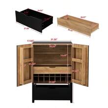 Bar Cabinet,Wine Bar Cabinet,Liquor Storage Credenza,Sideboard With Wine Racks & Stemware Holder,Wine Glass Holder,Metal Handle,Can Be Placed In Family Bars,Hallways,Living Rooms - 黑色 - 查看 8