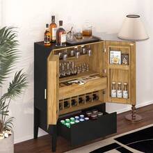 Bar Cabinet,Wine Bar Cabinet,Liquor Storage Credenza,Sideboard With Wine Racks & Stemware Holder,Wine Glass Holder,Metal Handle,Can Be Placed In Family Bars,Hallways,Living Rooms - 黑色 - 查看 7