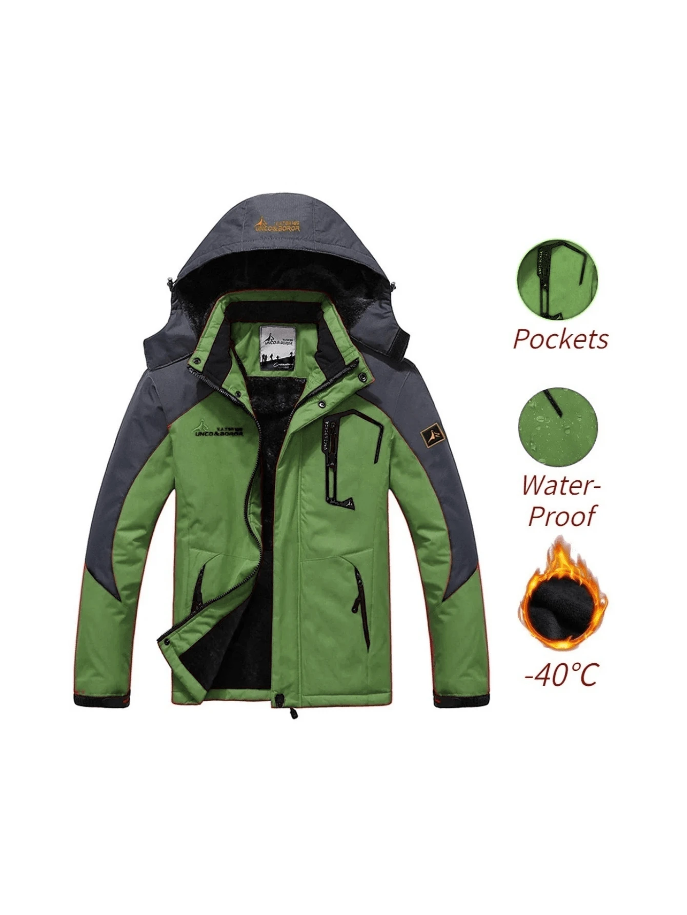 Áo khoác lông cừu dày chống gió cỡ lớn XL dành cho nam có mũ trùm đầu có thể tháo rời, áo khoác ngoài trời mùa đông - màu xanh lá - Xem 1