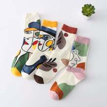 5 pares de meias criativas com personagens grafite, meias grafite personalizadas, meias cano médio masculinas, meias patchwork com lábios, estilo harajuku streetwear Y2K, meias estilo universitário retrô
