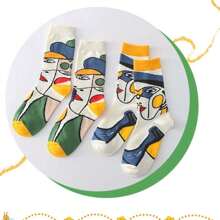 5 pares de meias criativas com personagens grafite, meias grafite personalizadas, meias cano médio masculinas, meias patchwork com lábios, estilo harajuku streetwear Y2K, meias estilo universitário retrô