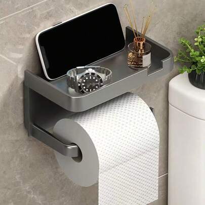 1pc Black Tissue Paper Holder, Modern Minimalist Plastic 2-Tier Toilet Paper Rack For Bathroom Bathroom Organizer