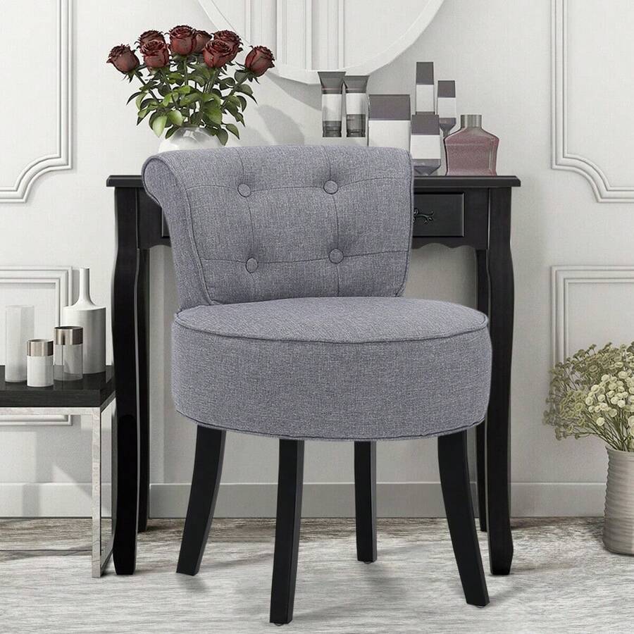 LIVINGANDHOME Living And Home Velvet Vanity Stool With Thick Cushion - Light Grey - View 1