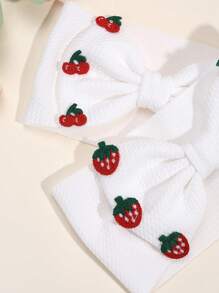 1/2pcs Crochet Strawberry Headband For Toddler Girls Adorable Fruit Hair Bow Hairband For Toddler Infant Newborn Solid Color White Bow Hair Band Exquisite Fruit Baby Headband Soft Stretchy Headpiece Holiday Party Headpiece Kids Baby Hair Accessories - Multicolor - View 8