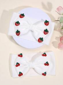 1/2pcs Crochet Strawberry Headband For Toddler Girls Adorable Fruit Hair Bow Hairband For Toddler Infant Newborn Solid Color White Bow Hair Band Exquisite Fruit Baby Headband Soft Stretchy Headpiece Holiday Party Headpiece Kids Baby Hair Accessories - Multicolor - View 5
