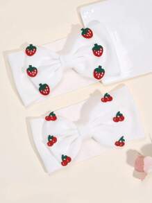1/2pcs Crochet Strawberry Headband For Toddler Girls Adorable Fruit Hair Bow Hairband For Toddler Infant Newborn Solid Color White Bow Hair Band Exquisite Fruit Baby Headband Soft Stretchy Headpiece Holiday Party Headpiece Kids Baby Hair Accessories - Multicolor - View 3