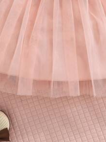 2pcs/Set Baby Girls Casual Snowflake Cardigan Jacket And Bow Tulle Dress Outfit, Winter - Baby Pink - View 10