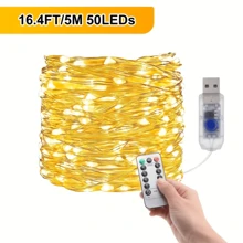 1 dây đèn USB Fairy Light, 66ft 200LED 33ft 100 LED 16,4ft 50LED Đèn dây bạc đổi màu với 8 chế độ chiếu sáng Điều khiển từ xa cho trần phòng ngủ thủ công Trang trí Halloween Giáng sinh, Đèn dây đồng nhiều màu - USB - Xem 11