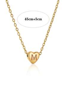 1 pieza Collar con colgante de letra A-Z con corazón de acero inoxidable, elegante collar con colgante en forma de corazón y letra, adecuado para uso diario casual de chicas, regalo de fiesta festiva