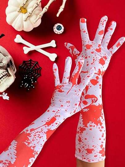 Horrific Bloody Gloves, Christmas Bloody Gloves Blood Splattered Gloves, Costume Accessories For Christmas Festival Cosplay Party, Horror Red Blood Stains Gloves,Halloween Must-Have, Christmas Gift