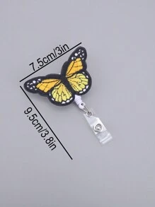 1pc Butterfly Shaped Retractable Easy Clip, Cute Cartoon Office Supply & Student Accessory ID Badge Holder - Pink - View 2