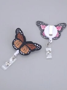 1pc Butterfly Shaped Retractable Easy Clip, Cute Cartoon Office Supply & Student Accessory ID Badge Holder - Pink - View 8