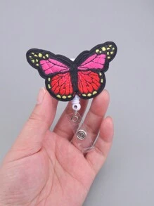 1pc Butterfly Shaped Retractable Easy Clip, Cute Cartoon Office Supply & Student Accessory ID Badge Holder - Pink - View 9