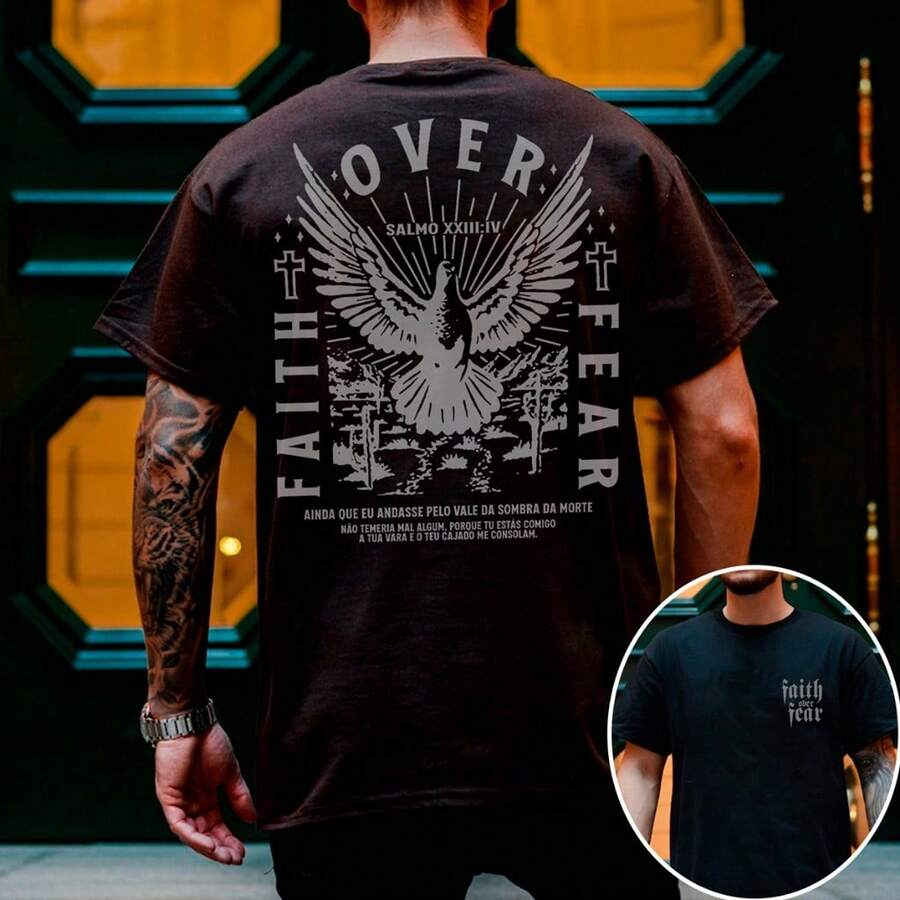 Faith Over Fear Gospel Religious T-Shirt Unisex 100% Cotton New Release Shipping Various Colors!! - 黑色 - 查看 1