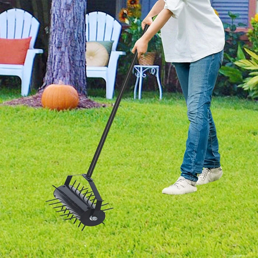 Rolling Manual Lawn Aerator, Home Aerator Lawn Tool Pusher, 58-Inch Handle Push Lawn Aerator For Lawns, Yards And Gardens - Black - View 1