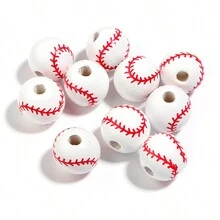 10 件/包木制运动系列珠子，个性化运动风格棒球篮球排球美式足球网球足球手工 DIY 手链项链手机钥匙扣装饰，礼品和工艺品 - 彩色 - 查看 13