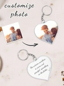 1pc Customize Heart-Shaped Photo Keychain, Personalized Acrylic Photo Keychain, Customized Double-Sided Keychain With Customizable Text On The Front And Back To Personalize Your Favorite Photos For Your Loved Ones, Stainless Steel Decorative Keyring, Double-Sided Heart-Shaped Car Keychain, Valentine Day, Valentine Day Decor Gifts Birthday Graduation,Graphic Print - Multicolor - View 1