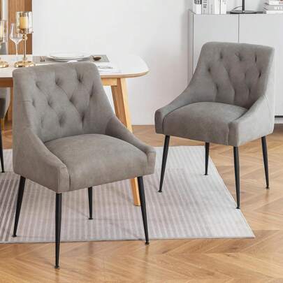 Set Of 2 Dining Chairs With Metal Feet, Modern Kitchen Chairs With Backrest, Dining/Living Room Lounge Chairs