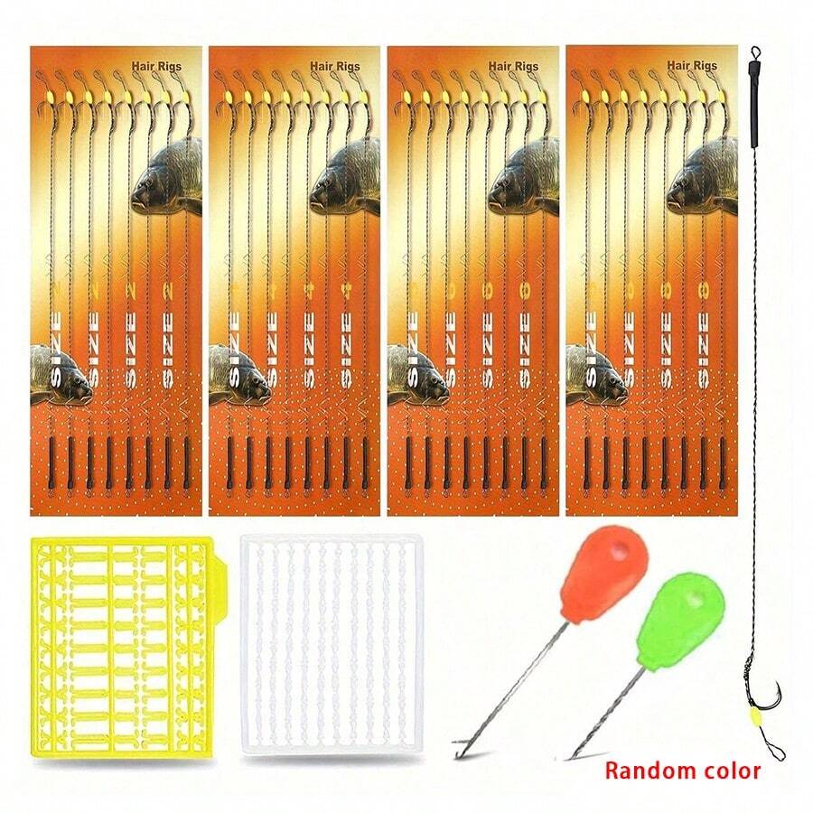 YOTO 8 Pieces Carp Fishing Hair Rigs, Carp Hook Rig With Braided Line, Carp Leader With 2 Boilie Stoppers And 2 Needles - Yellow - View 1