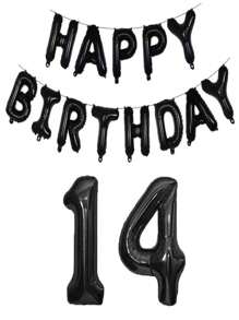 黑色生日快乐数字铝箔气球成人生日派对装饰10 11 14 15 16 18 25 30 35 40 50 60 70岁，圣诞节 - 黑色 - 查看 32