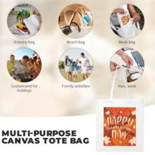 Túi vải Canvas theo chủ đề Lễ Tạ ơn có thể tùy chỉnh 35x40cm, Hoàn hảo cho việc mua sắm của người lớn, tiệc tùng ngày lễ và sử dụng hàng ngày, Túi xách đa năng - trắng - Xem 7