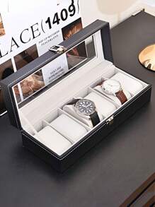 1 Túi du lịch cao cấp màu đen 6 ngăn/3 ngăn, nhỏ gọn và chống trầy xước, tương thích với đồng hồ thông minh Apple - Bảo vệ hoàn hảo khi di chuyển cho du khách sành điệu (Không bao gồm đồng hồ), Hộp đựng đồng hồ và trang sức bằng da giả sang trọng 6 ngăn có cửa sổ trong suốt - Màu đen, hình chữ nhật, nắp lật, hộp đựng đồng hồ dung tích lớn 6 ngăn - Nhiều màu - Xem 6