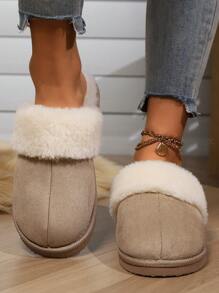 女士加厚毛绒经典拖鞋，双层记忆泡沫鞋垫，防滑 EVA 外底 - 米色 - 查看 3