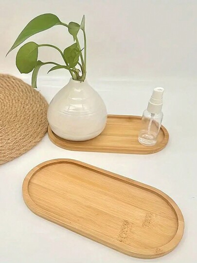 1pc/2pcs/3pcs Multipurpose Bamboo Wooden Tray, Platter, Jewelry Storage Dish, Tea Tray, Oval Teapot Holder, Suitable For Tabletop Decor In Dining Room/Kitchen/Bedroom/Bathroom/Study, Usable For Halloween, Christmas Party/Gathering