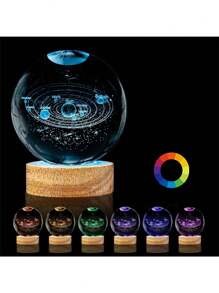 一颗3D雕刻的太阳系水晶球，一盏在银河系星空下漫步的彩色夜灯，一份桌面装饰的圣诞节情人节礼物，以及一个天文爱好者的生日派对 - 彩色光 - 查看 9