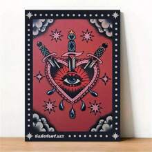 1 幅帆布海报装饰艺术风格 - 传统纹身灵感三剑客设计，带有心形和眼睛 - 可选框架幻想艺术印刷品，适用于家庭办公室、卧室、客厅装饰 - 墨水壁挂装饰 - frameless - 查看 12