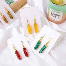 1 件天然水晶双尖柱吊坠耳环，波西米亚风格时尚珠宝礼物，适合女性（可能含有天然不规则性） - 虎眼石 - 查看 2