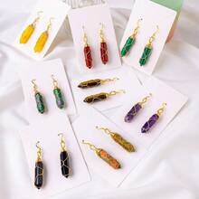 1 件天然水晶双尖柱吊坠耳环，波西米亚风格时尚珠宝礼物，适合女性（可能含有天然不规则性） - 虎眼石 - 查看 4